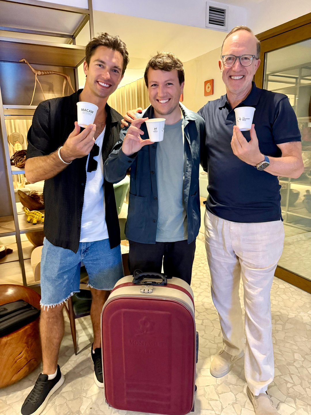 Lucas Garcez, Marcelo Gregorio and David Fein with Macaw cups
