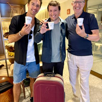 Lucas Garcez, Marcelo Gregorio and David Fein with Macaw cups