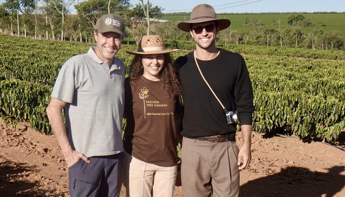 Paula Curiacos with David Fein and Lucas Garcez at Fazenda Três Meninas